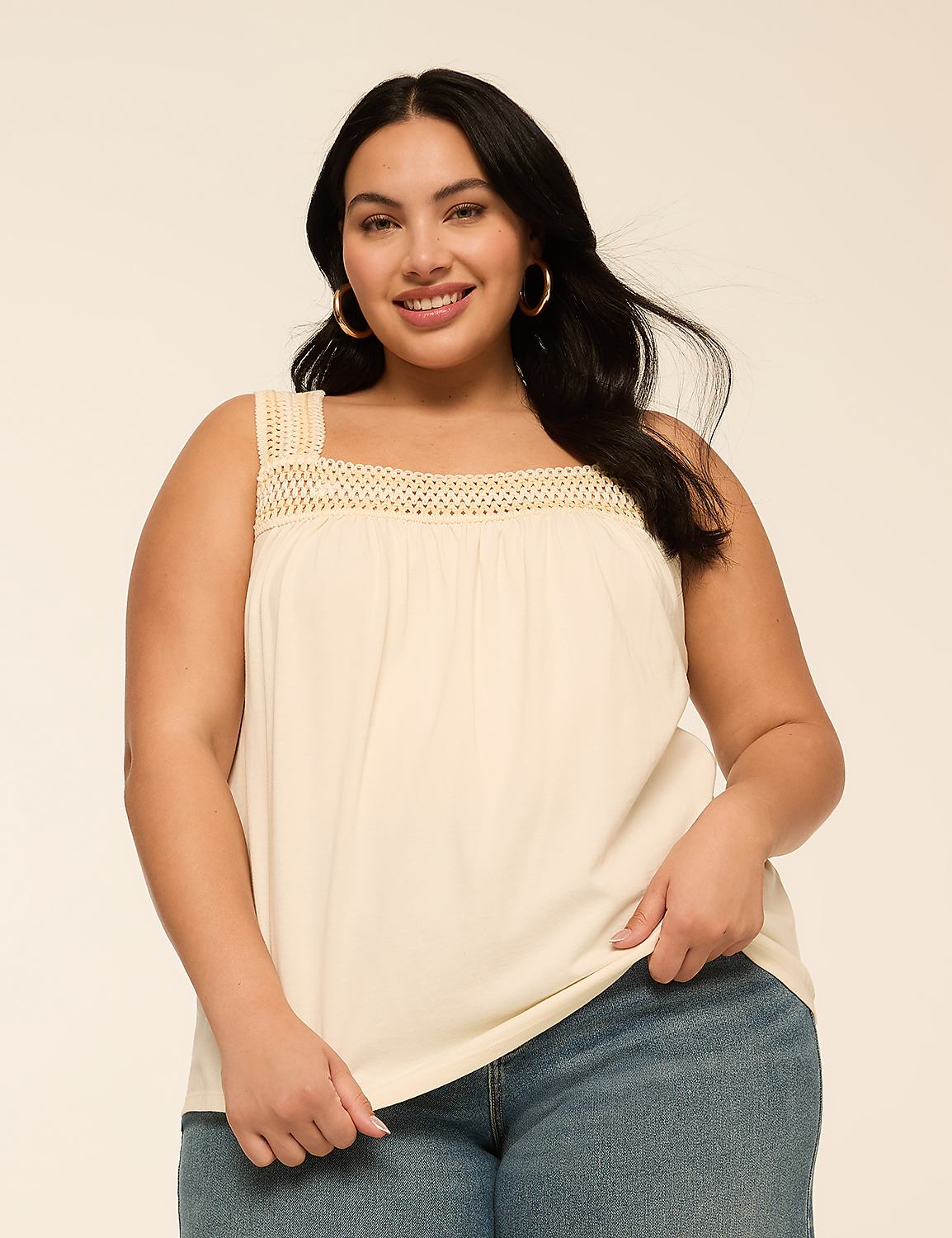 Square-Neck Crochet-Trim Tank Product Image 1