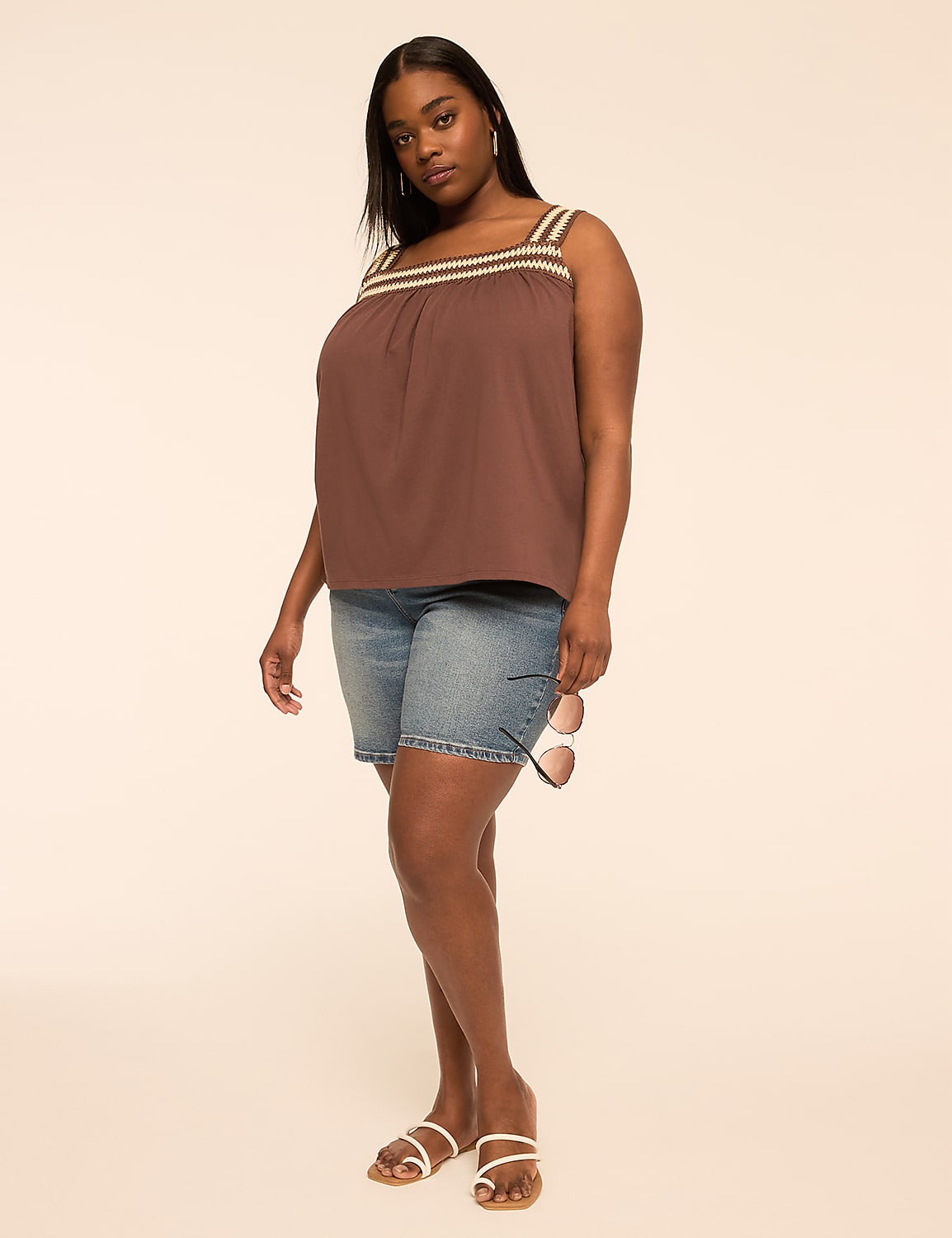 Square-Neck Crochet-Trim Tank Product Image 3