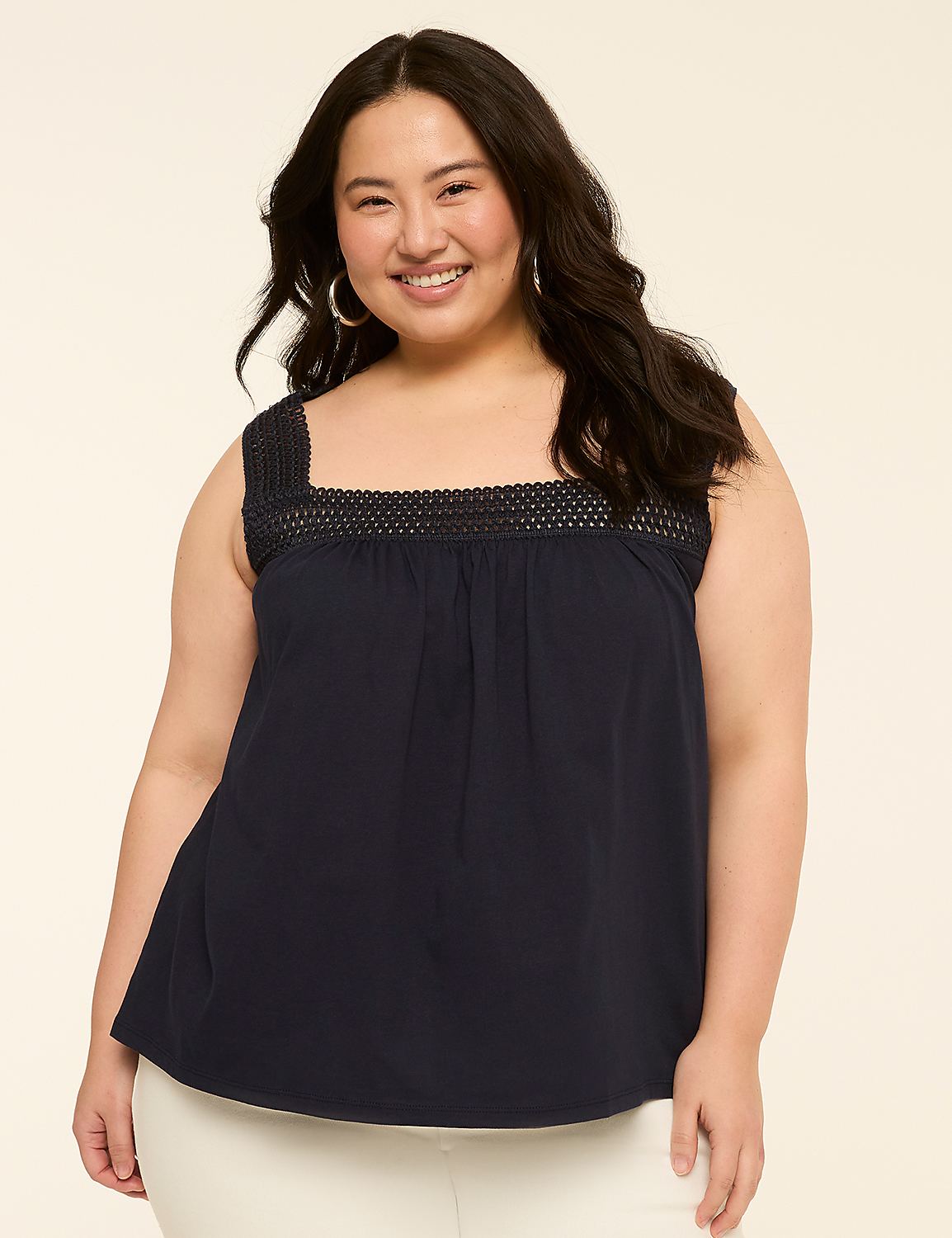 Square-Neck Crochet-Trim Tank Product Image 1