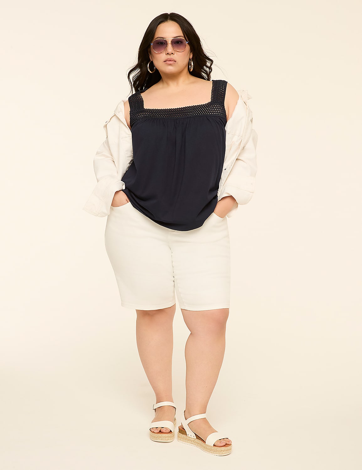 Square-Neck Crochet-Trim Tank Product Image 3