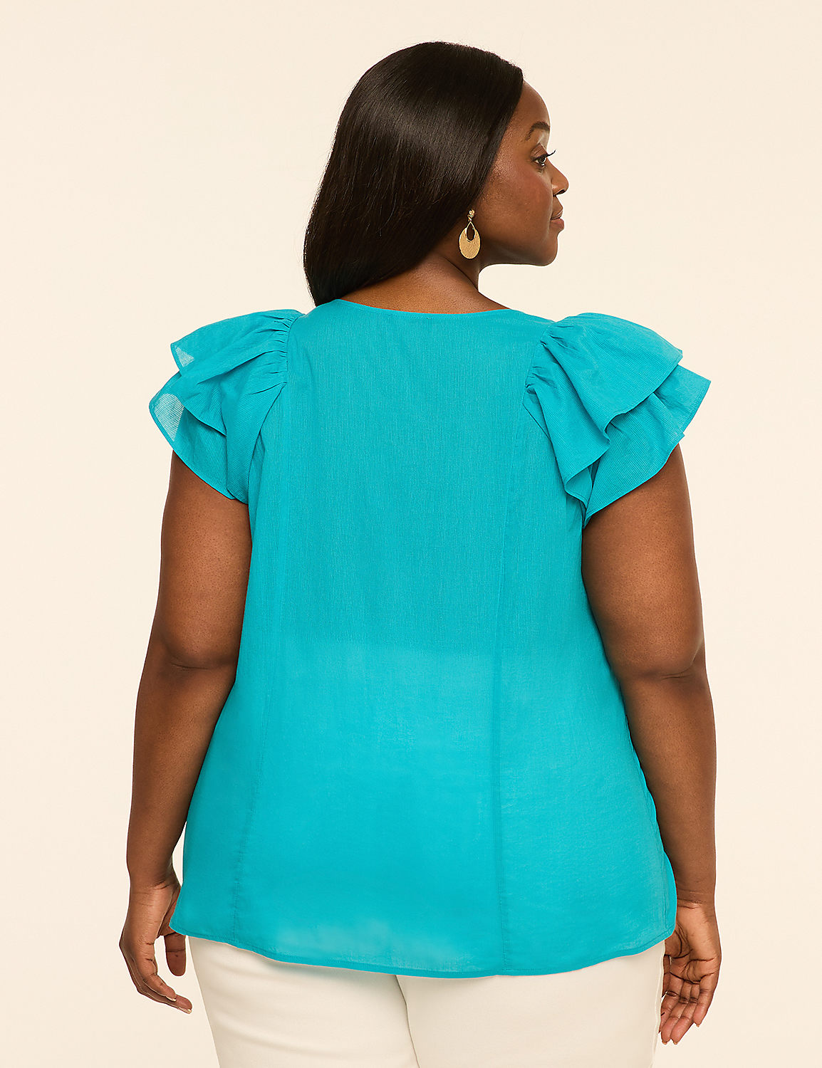 Double Flutter-Sleeve Split-Neck Top Product Image 2