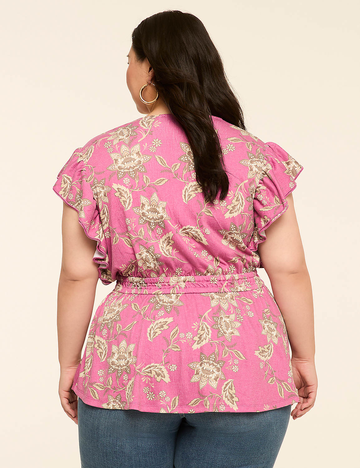 Double Flutter-Sleeve Faux-Wrap Peplum Top Product Image 2