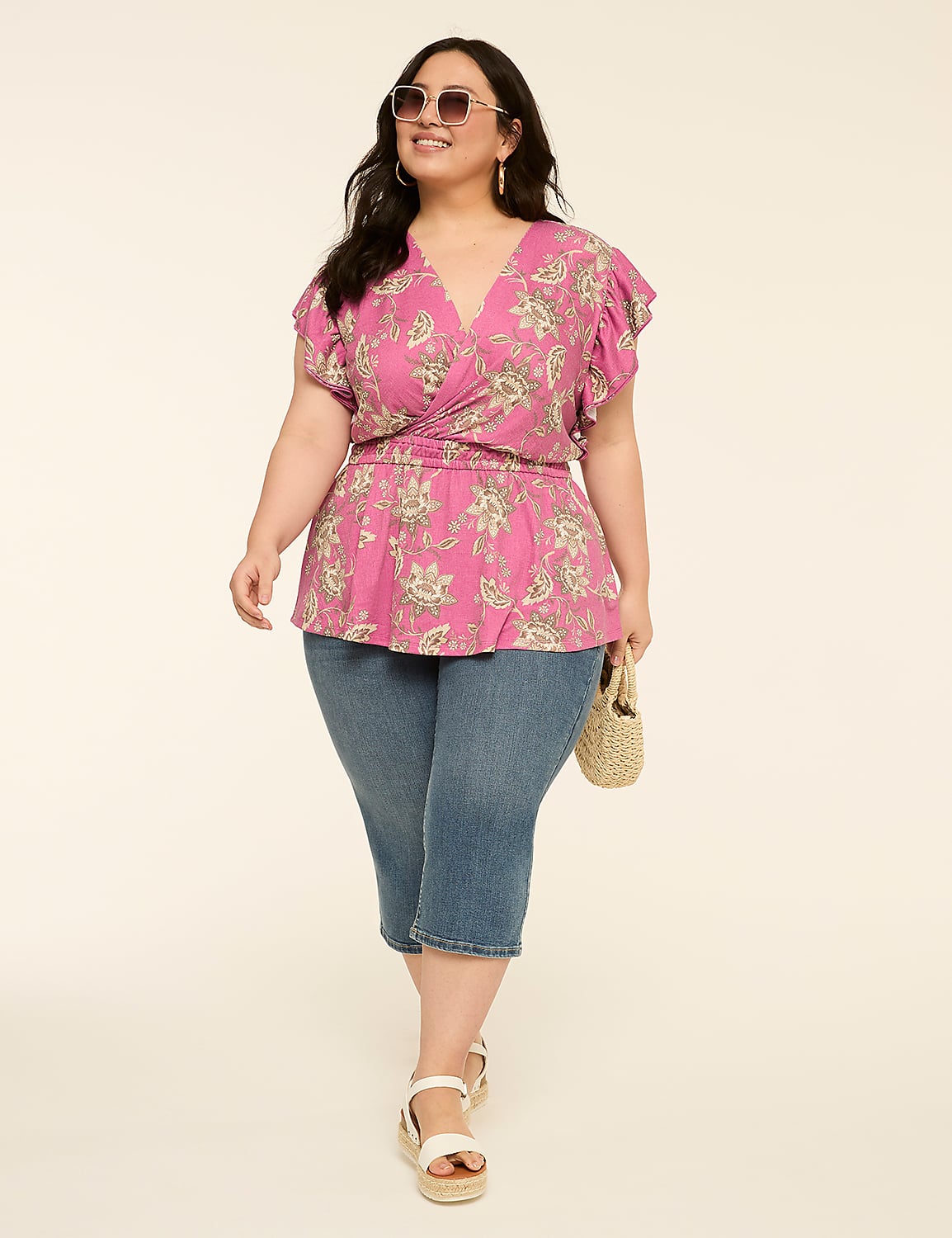 Double Flutter-Sleeve Faux-Wrap Peplum Top Product Image 3
