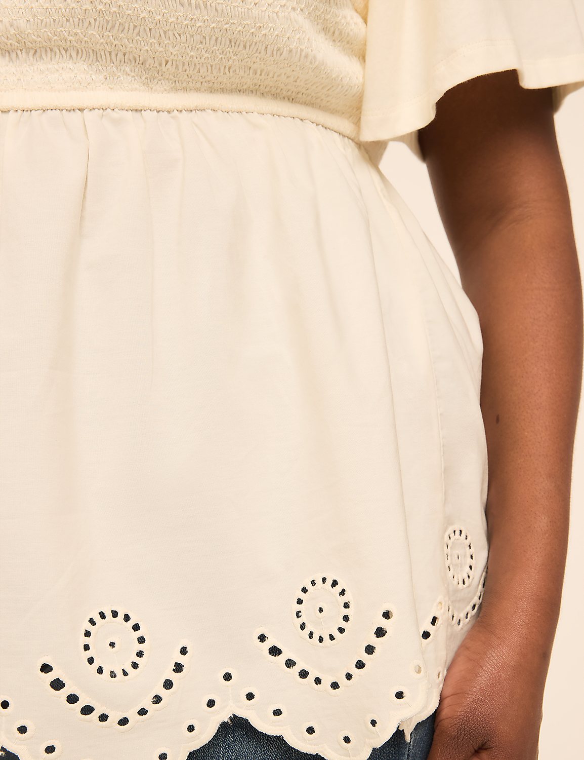 Smocked-Bodice Eyelet-Hem Peplum Top Product Image 4