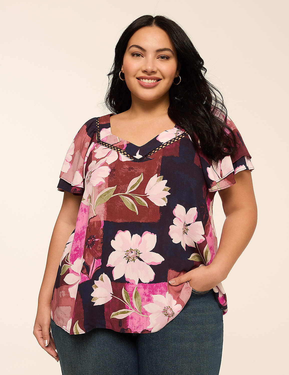 Swing Double Flutter-Sleeve Top Product Image 1