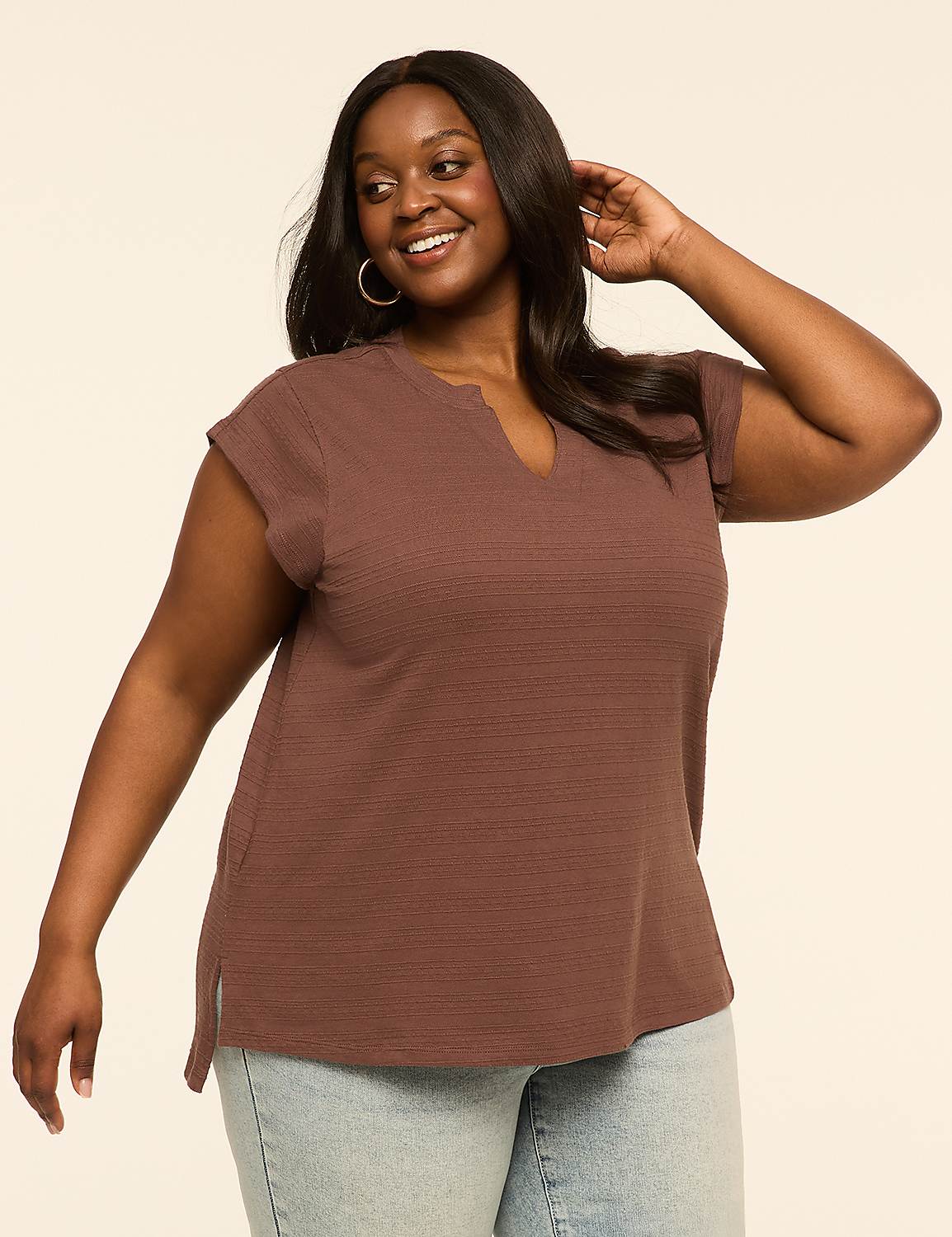 Notch-Neck Textured Knit Top Product Image 1