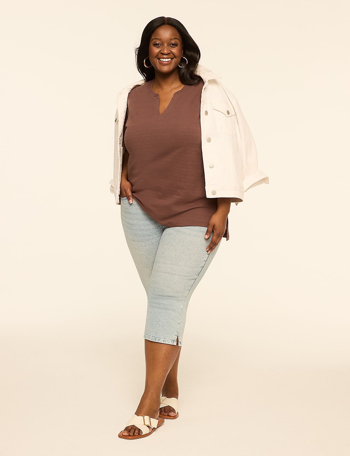 Notch-Neck Textured Knit Top Product Image 3