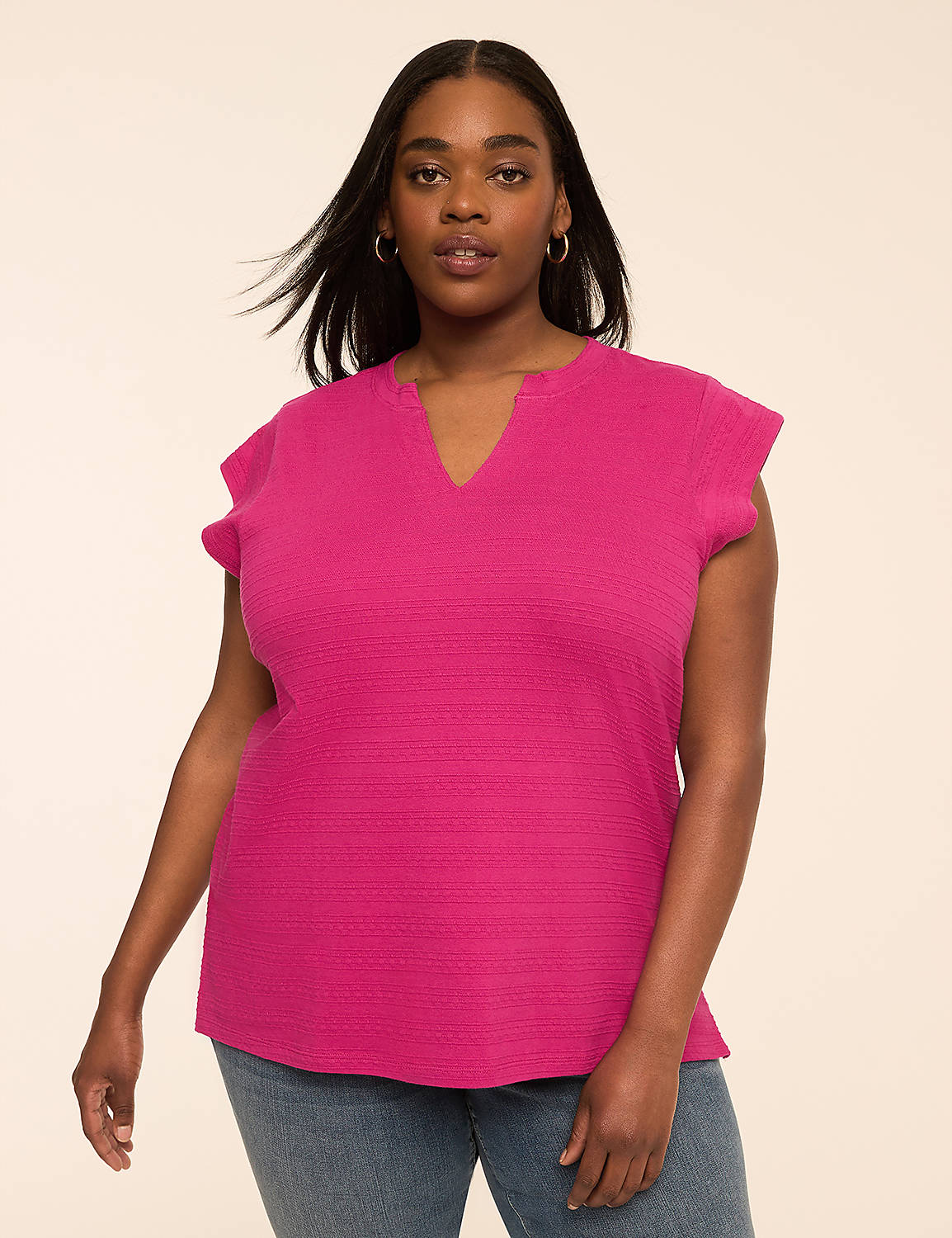 Notch-Neck Textured Knit Top Product Image 1