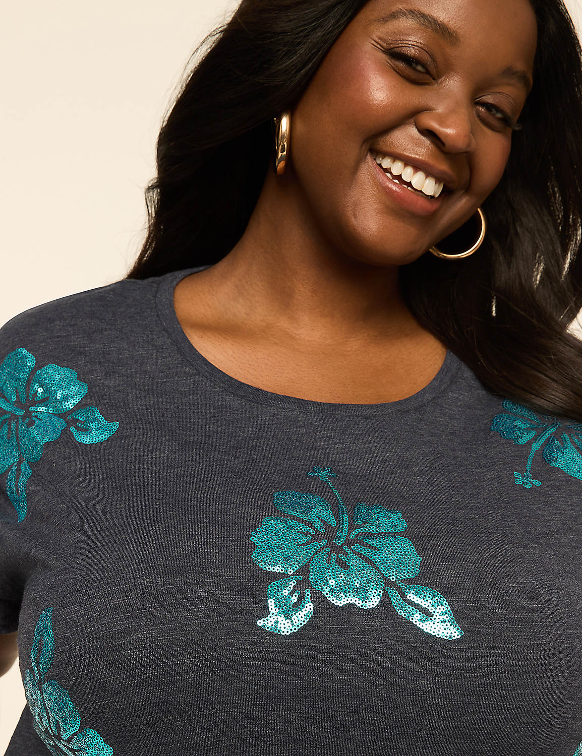 Sequin Tropical Flowers Graphic Tee Product Image 4