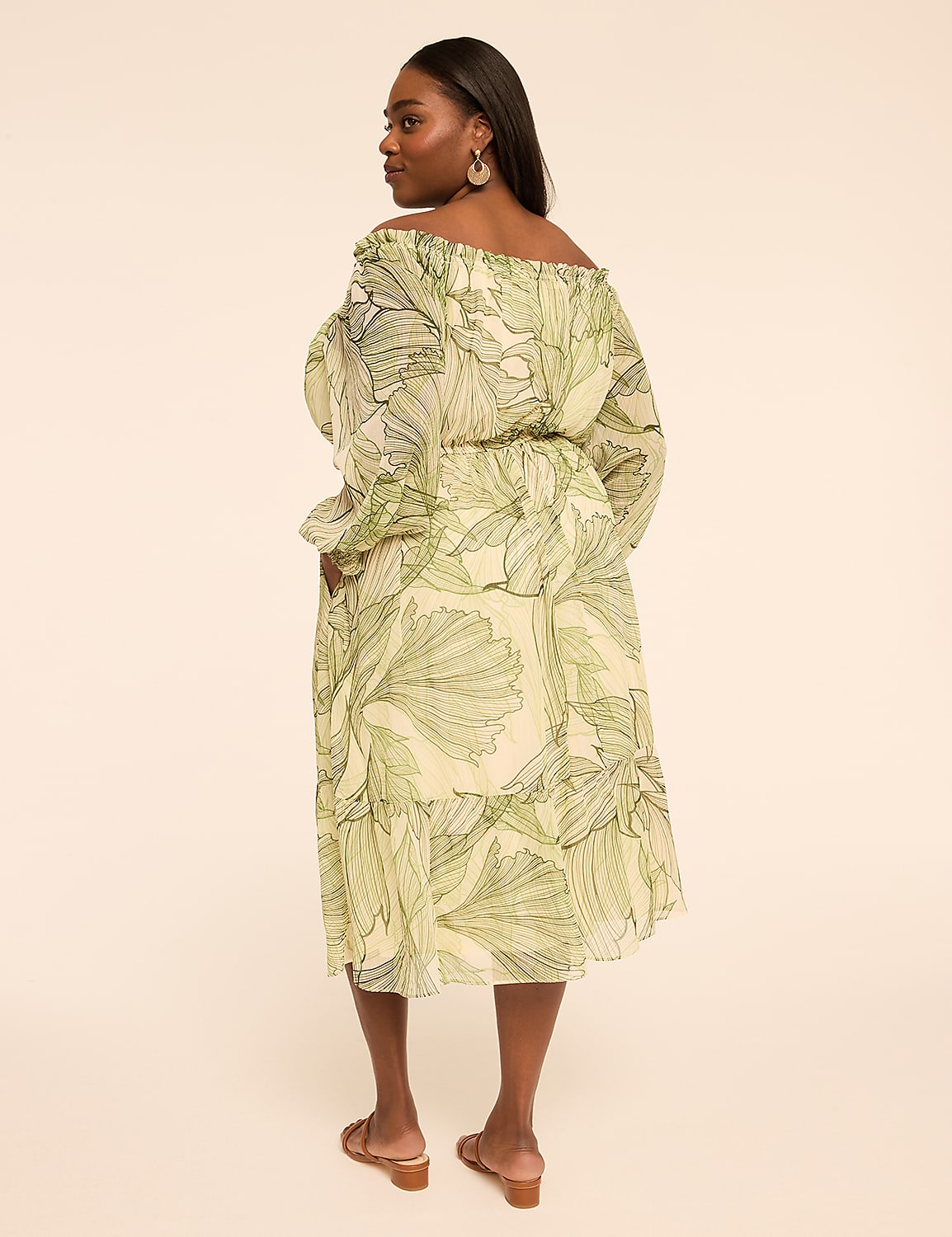 Long-Sleeve Off-The-Shoulder Midi Dress Product Image 2