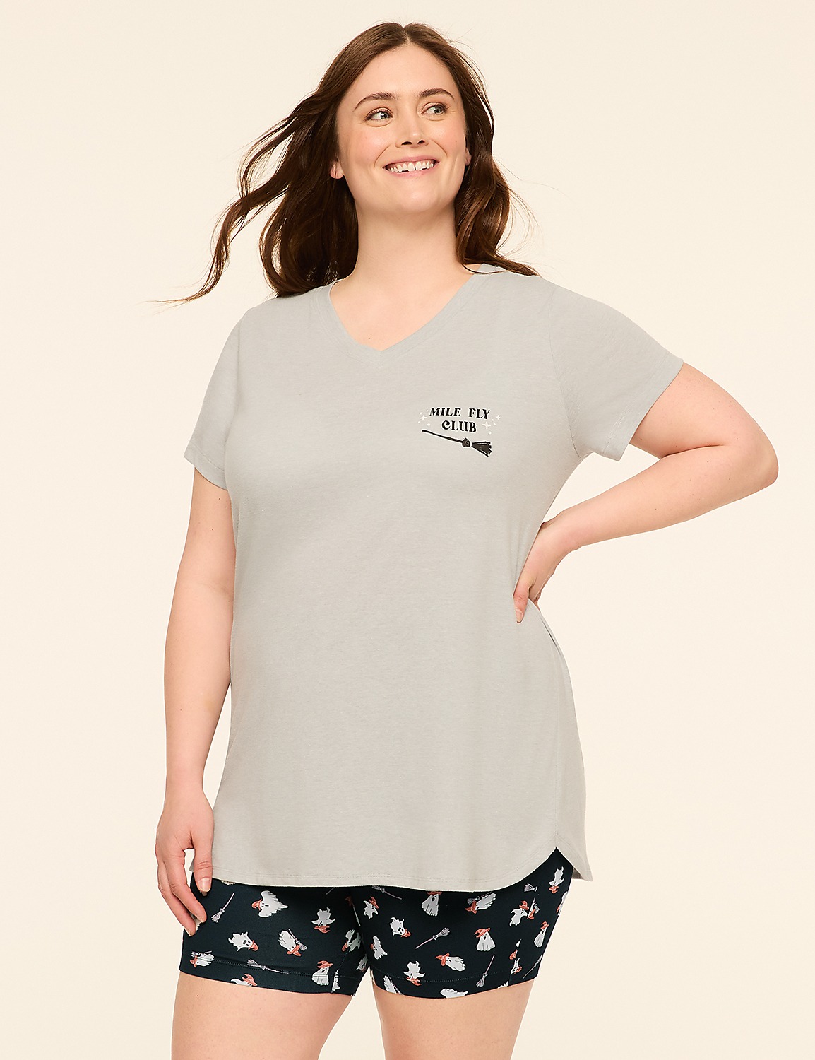 Comfy Cotton V-Neck Tunic Tee & Bike Short PJ Set Product Image 1