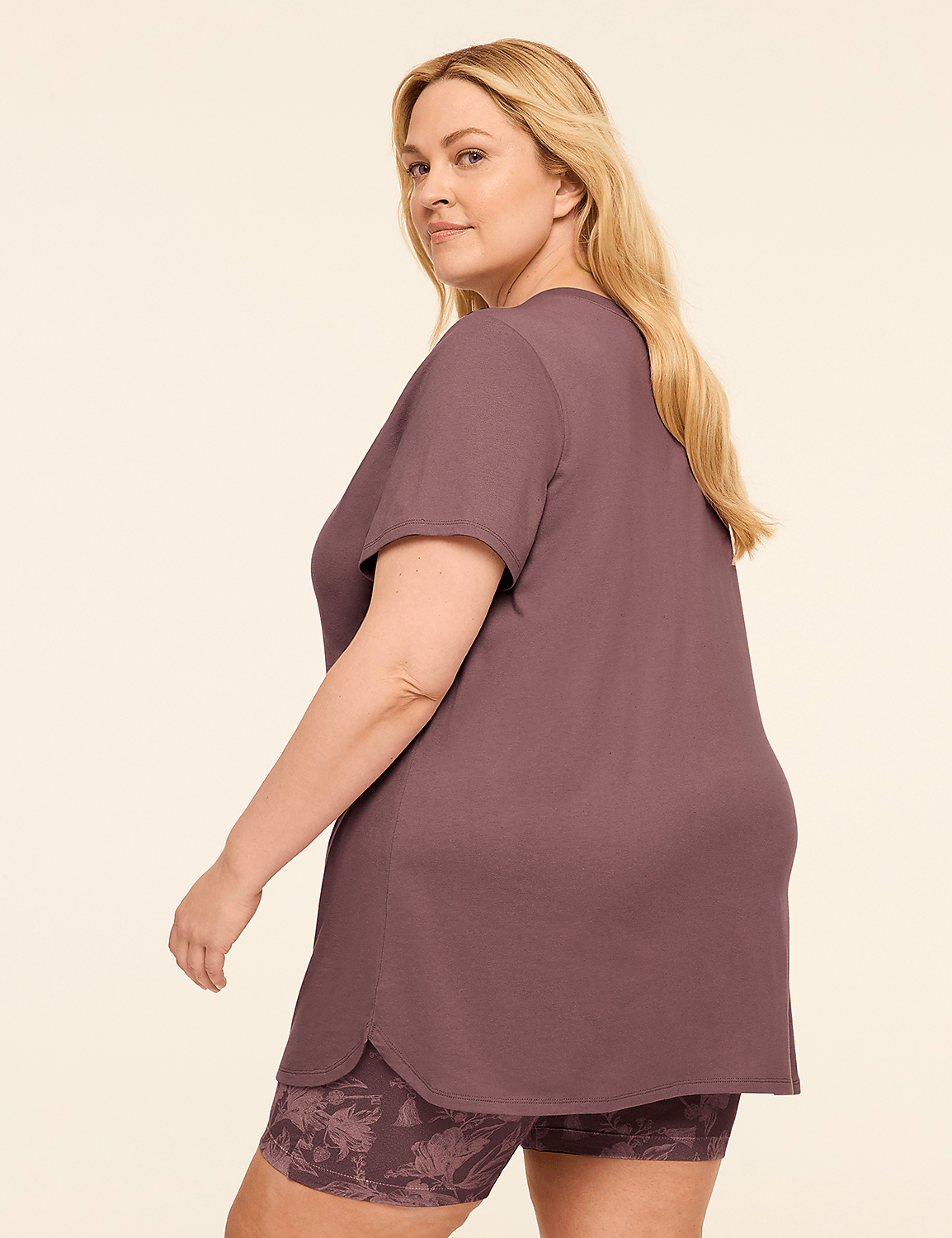 Comfy Cotton V-Neck Tunic Tee & Bike Short PJ Set Product Image 2