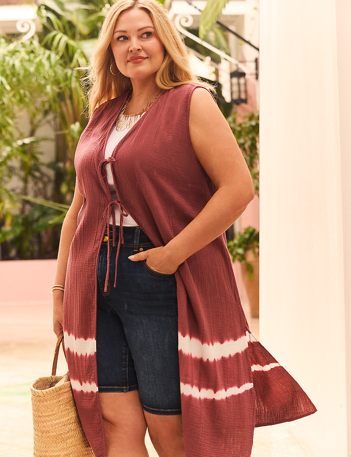 Gauze Longline Vest Overpiece Product Image 5