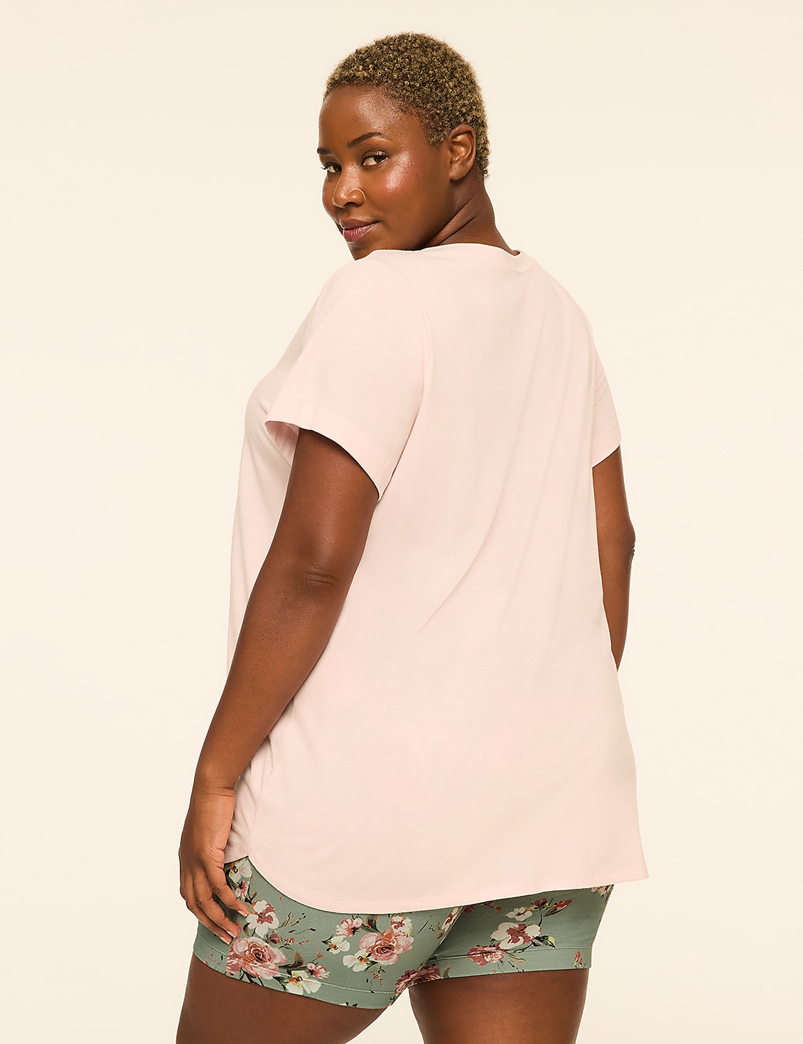 Comfy Cotton V-Neck Tunic Tee & Bike Short PJ Set Product Image 2