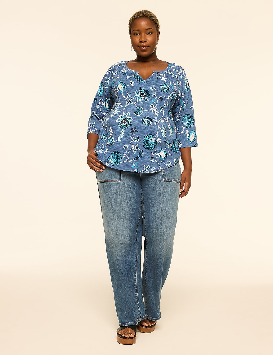Swing 3/4-Sleeve Notch-Neck Top - thumbnail 6