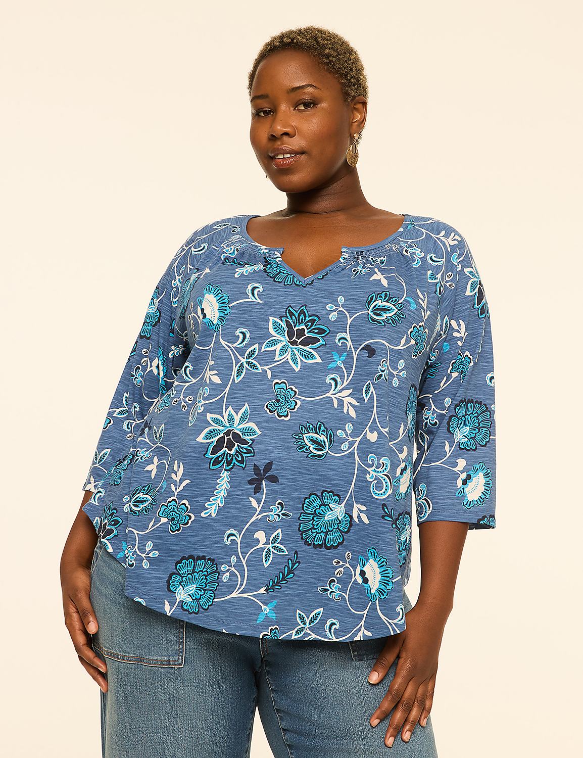 Swing 3/4-Sleeve Notch-Neck Top - thumbnail 4