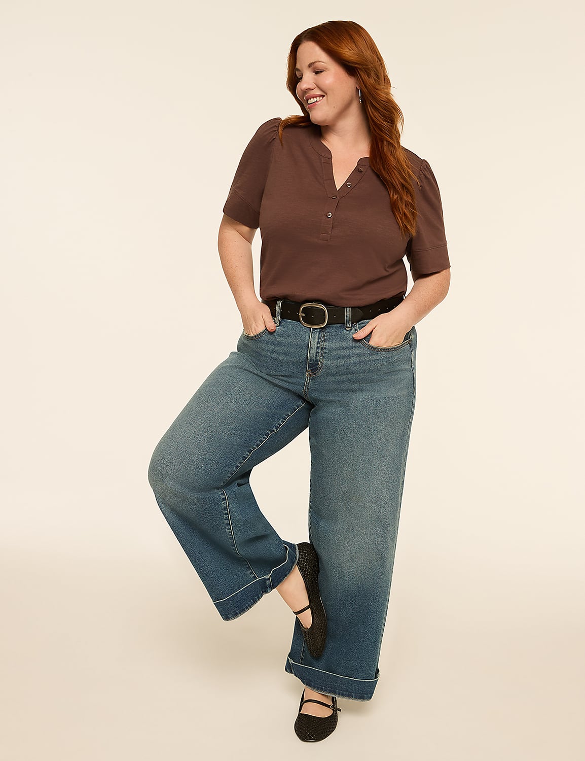 Puff-Sleeve Henley Tee - thumbnail 9