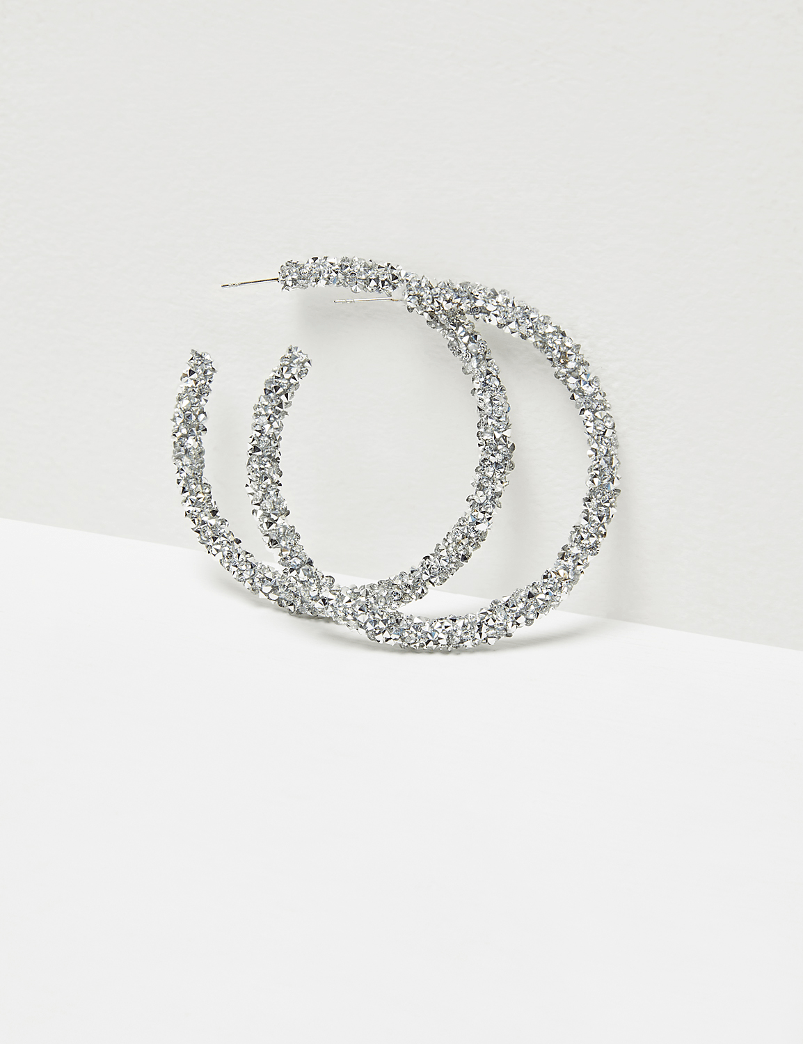 Glitter Rock Hoop Earrings - Silvertone Product Image 1