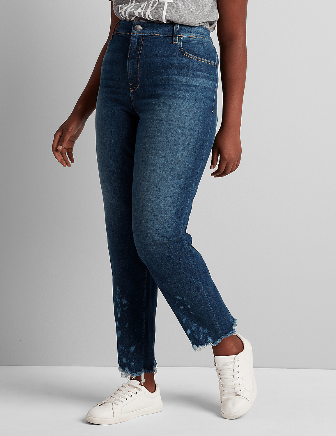 Curvy Fit High-Rise Girlfriend Straight - Bleach-Splattered Dark Wash Product Image 1