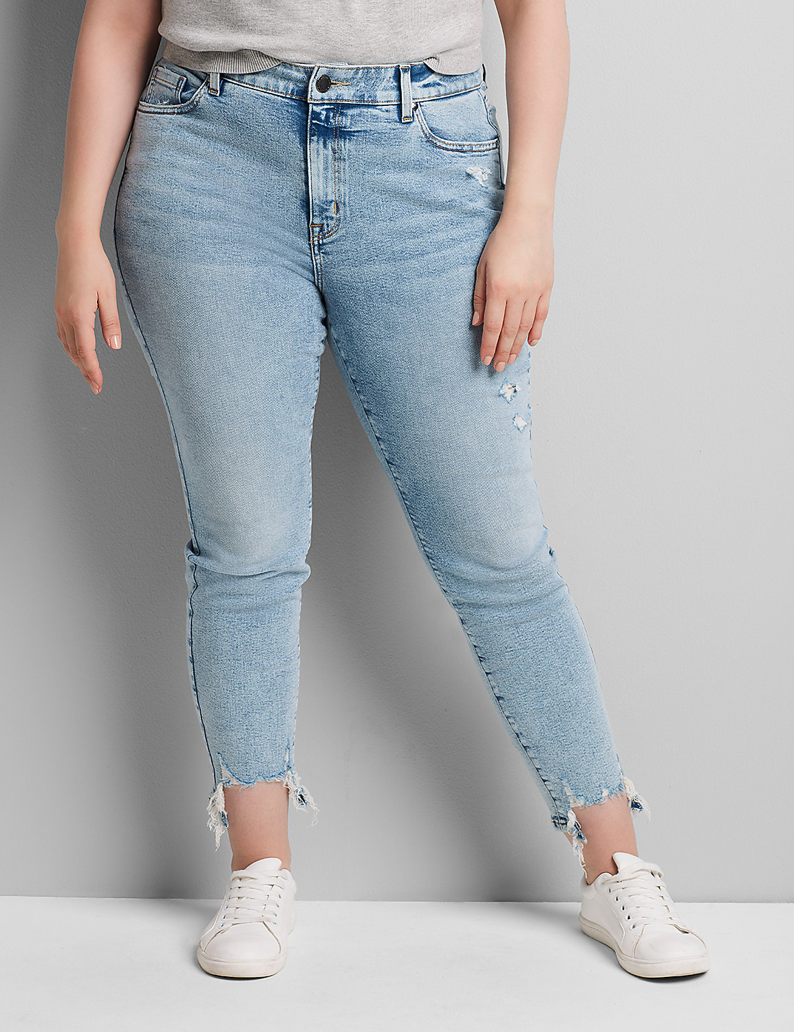 Curvy Fit High-Rise Skinny Jean - Light Wash With Destruction Product Image 1