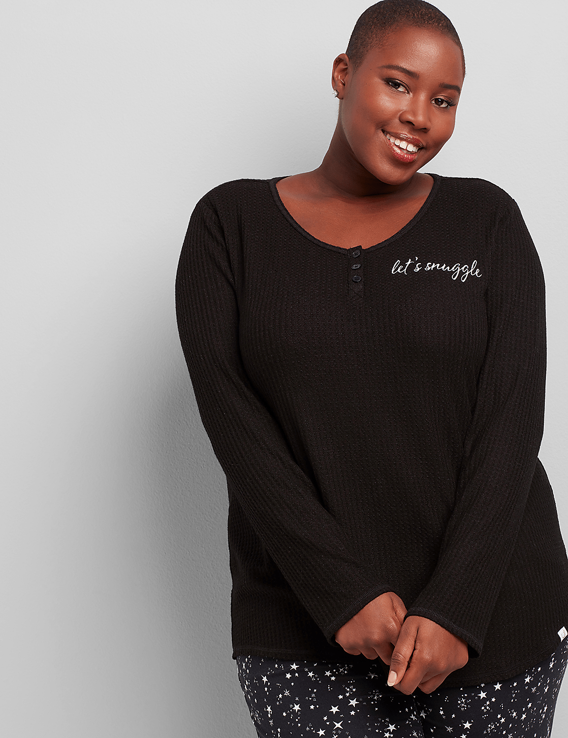 Brushed Waffle Henley Sleep Top Product Image 1