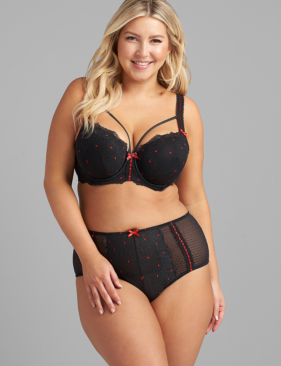 Spot Lace & Ribbon Mid-Waist Cheeky Panty Product Image 1