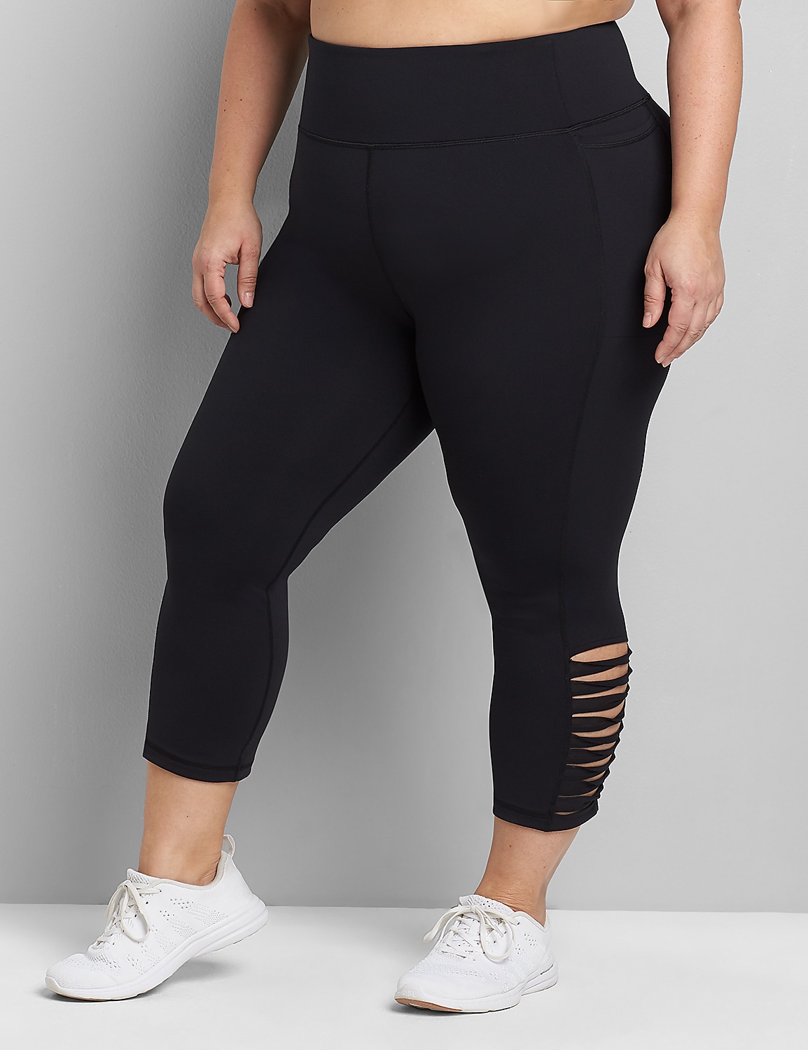 LIVI Capri Power Legging With Wicking - Strappy Mesh Hem Product Image 1