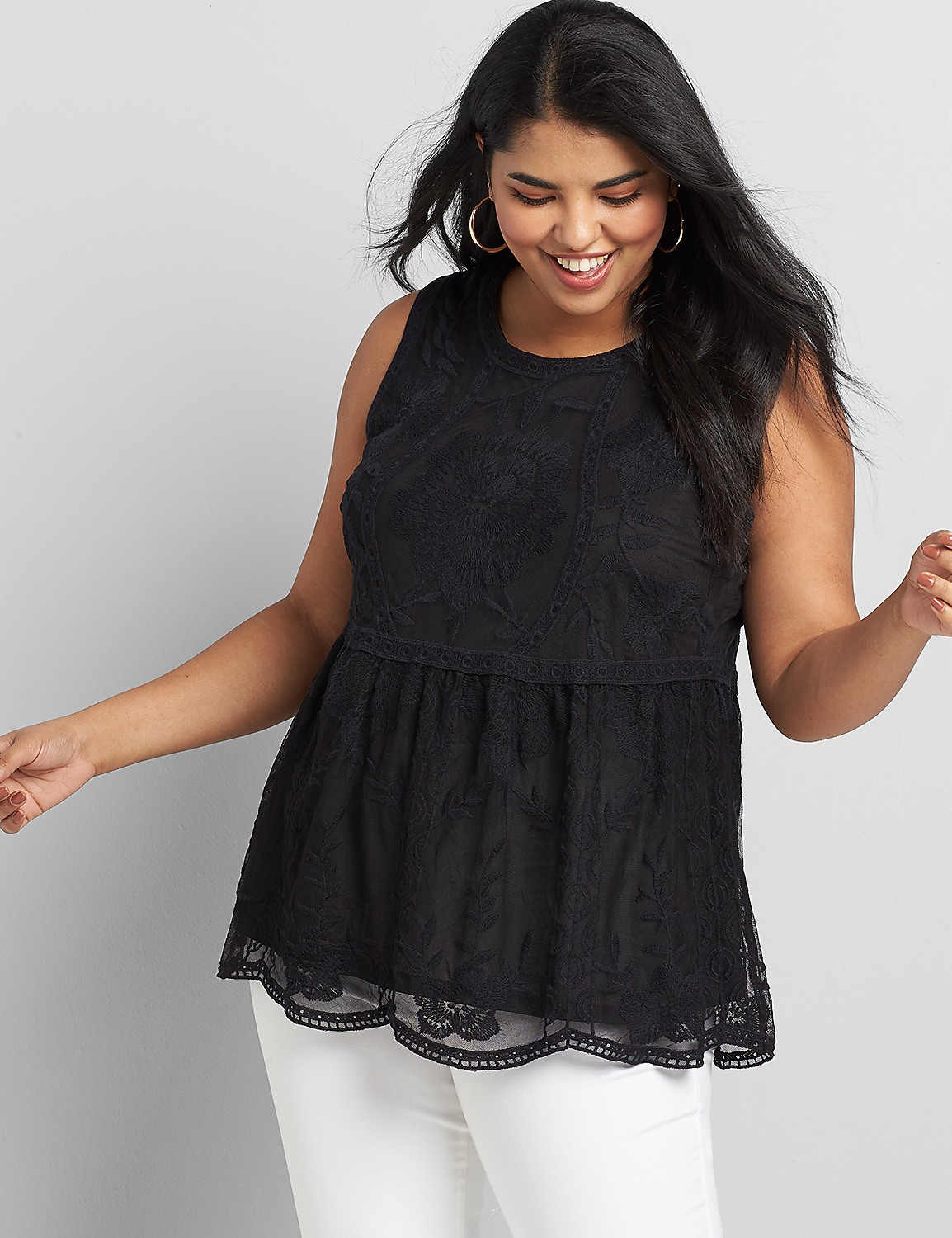 Embroidered-Mesh Peplum Tank Product Image 1