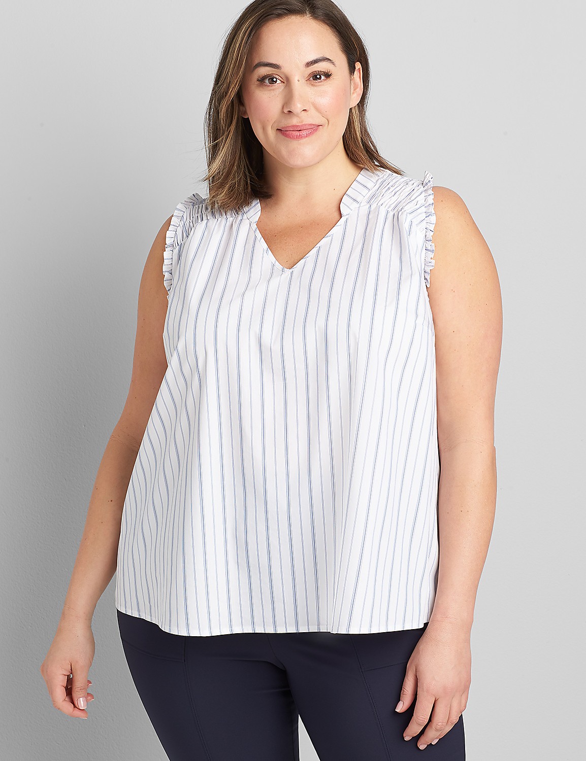 Poplin Shirred-Shoulder Tank Product Image 1