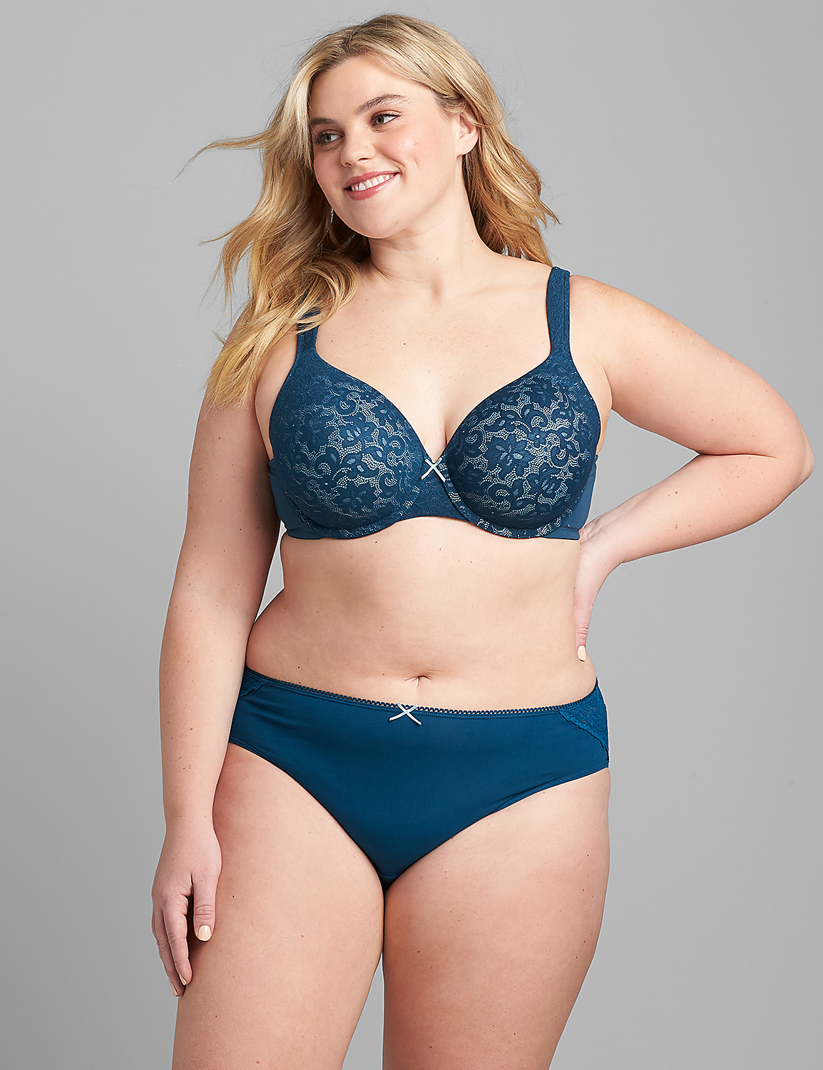 Cotton Lightly Lined Full Coverage Bra With Lace Product Image 1