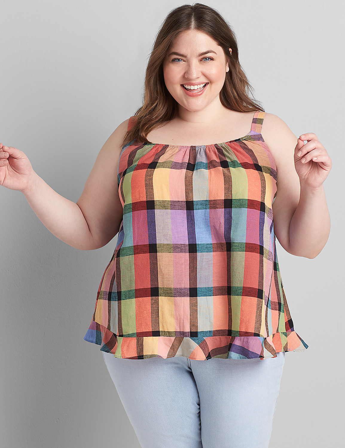Ruffle-Hem Plaid Cami Product Image 1