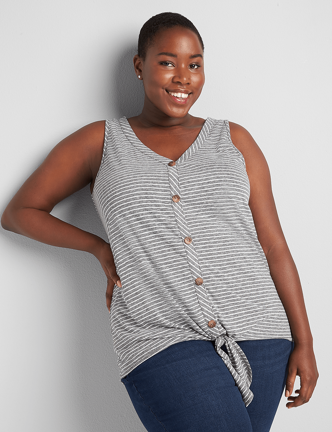 Tie-Front Tank With Button Detail Product Image 1