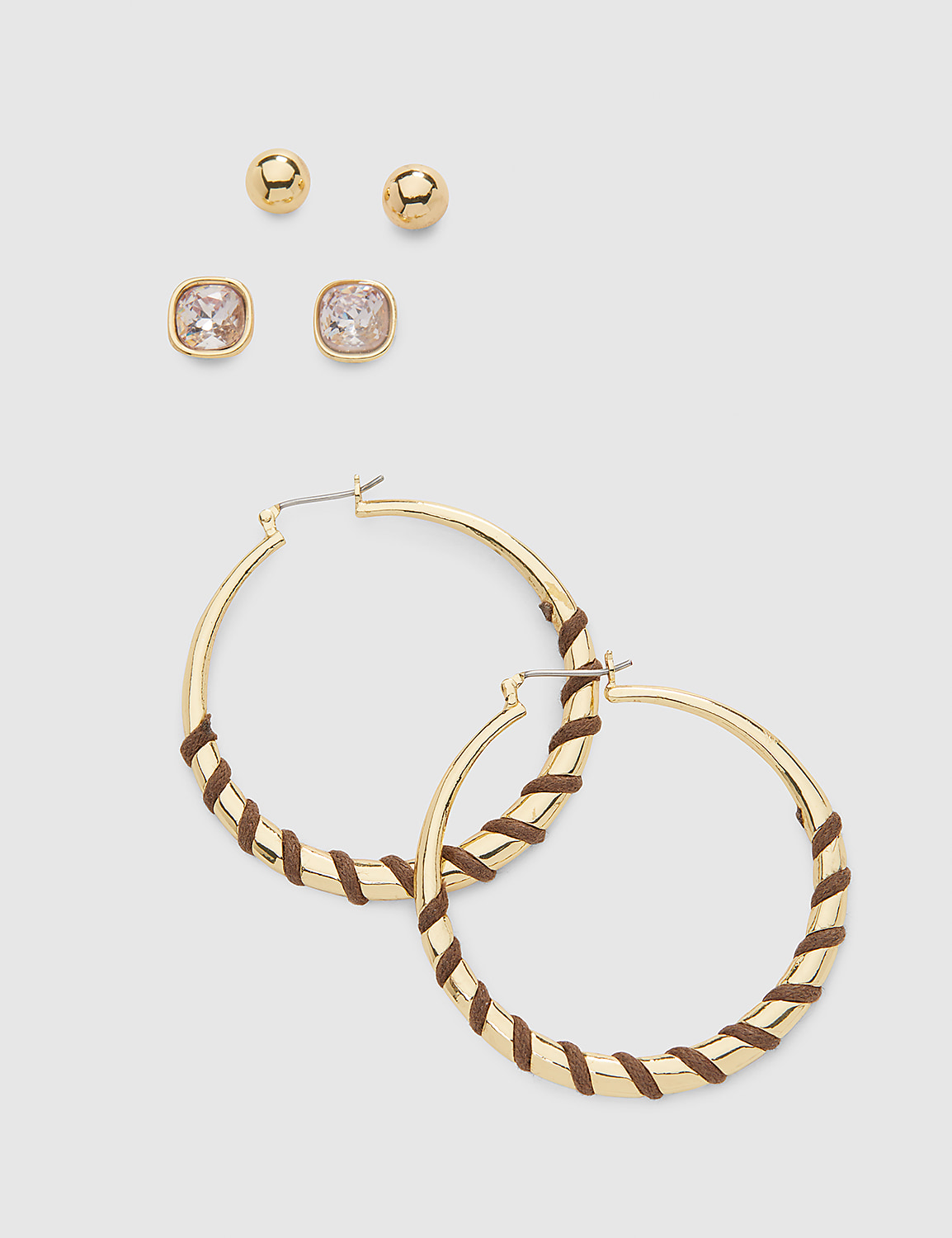 Mixed Stud & Hoop Earrings 3-Pack Product Image 1