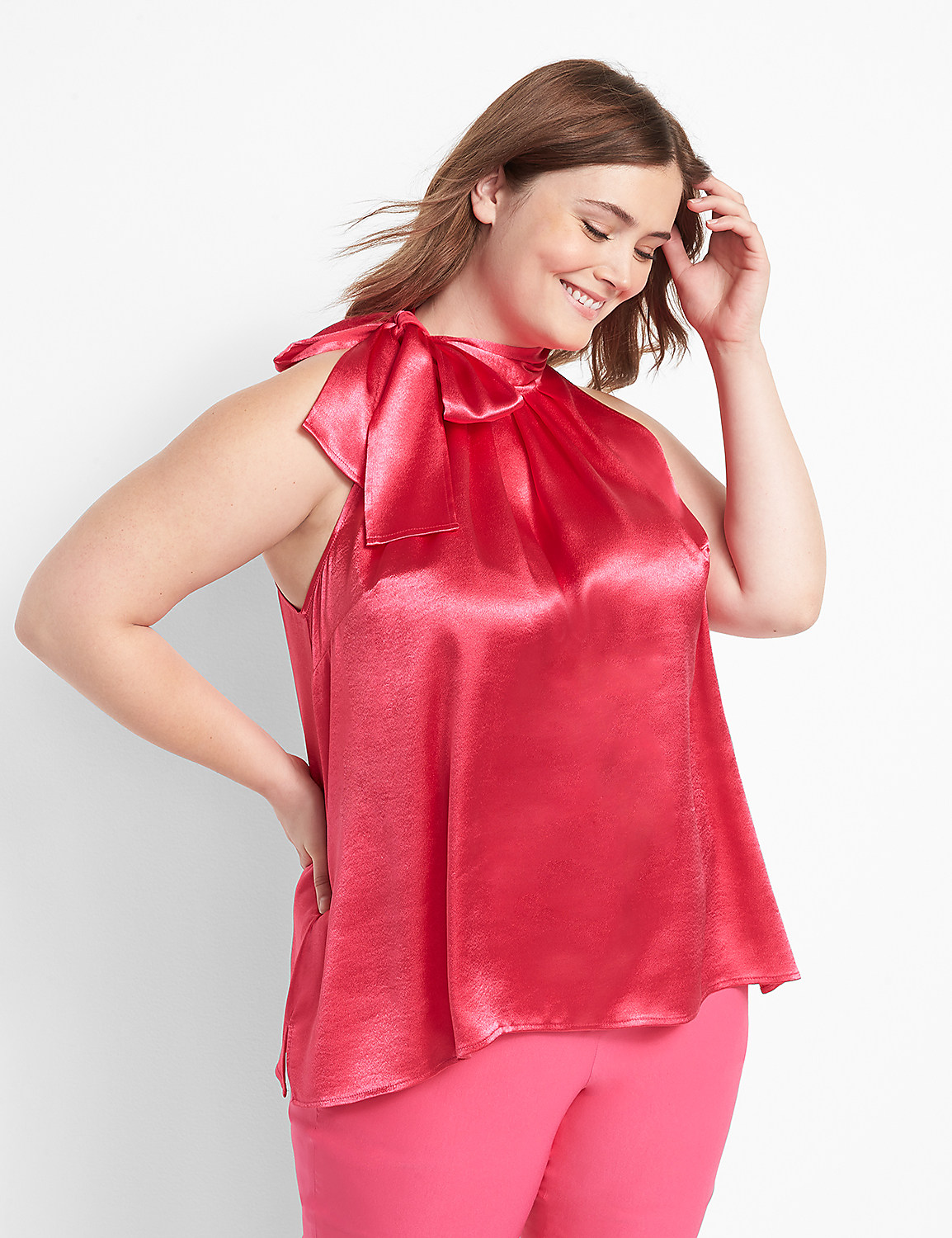 Tie-Neck Satin Halter Tank Product Image 1