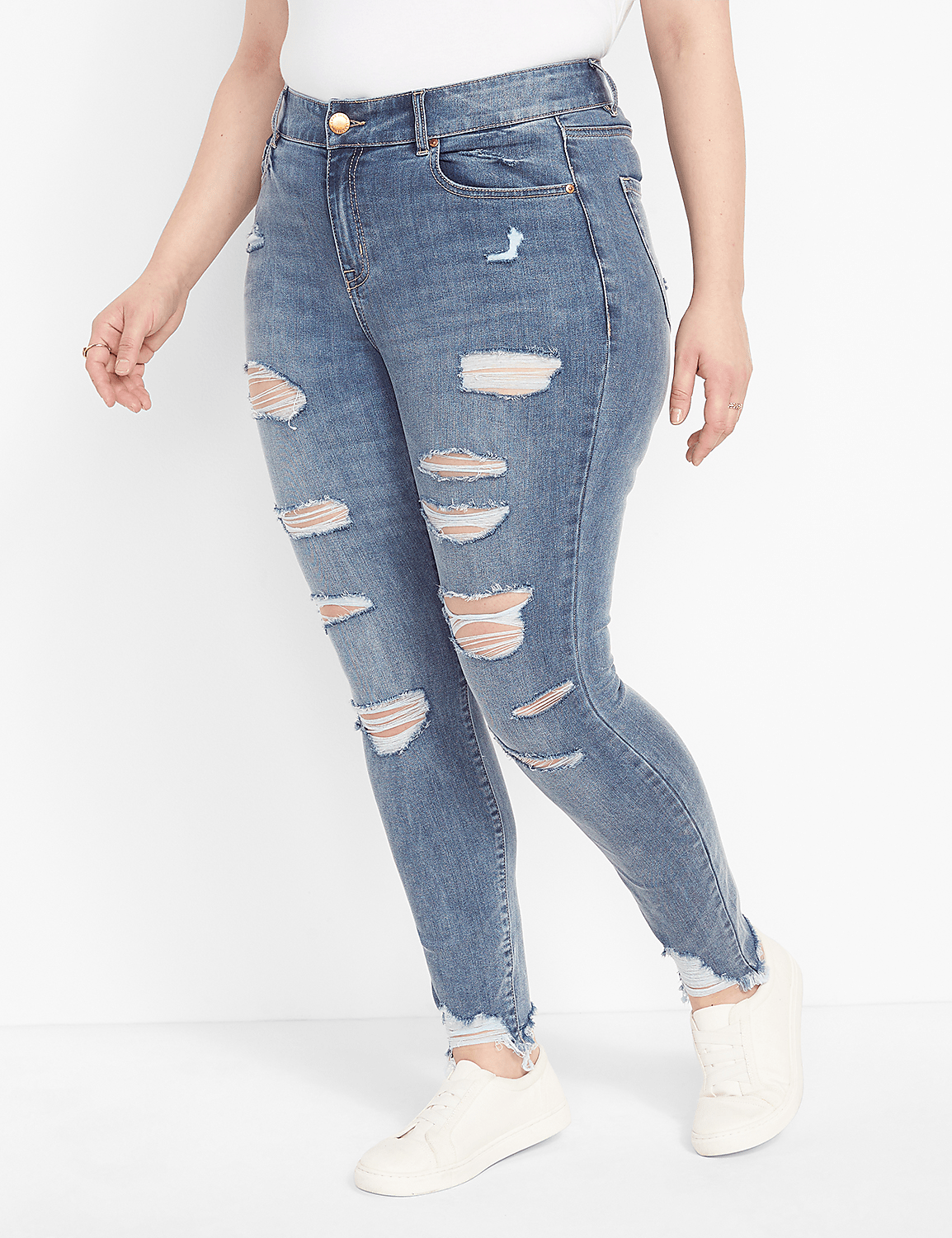 Curvy Fit High-Rise Skinny Jean - Destructed Medium Wash Product Image 1