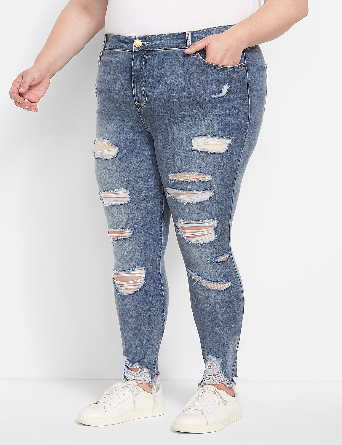Straight Fit High-Rise Skinny Jean - Destructed Medium Wash Product Image 1