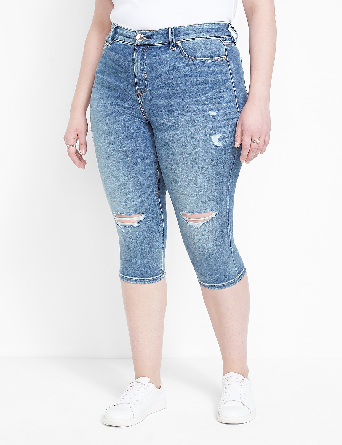 Fit Genius High-Rise Pedal Jean - Destructed Medium Wash Product Image 1