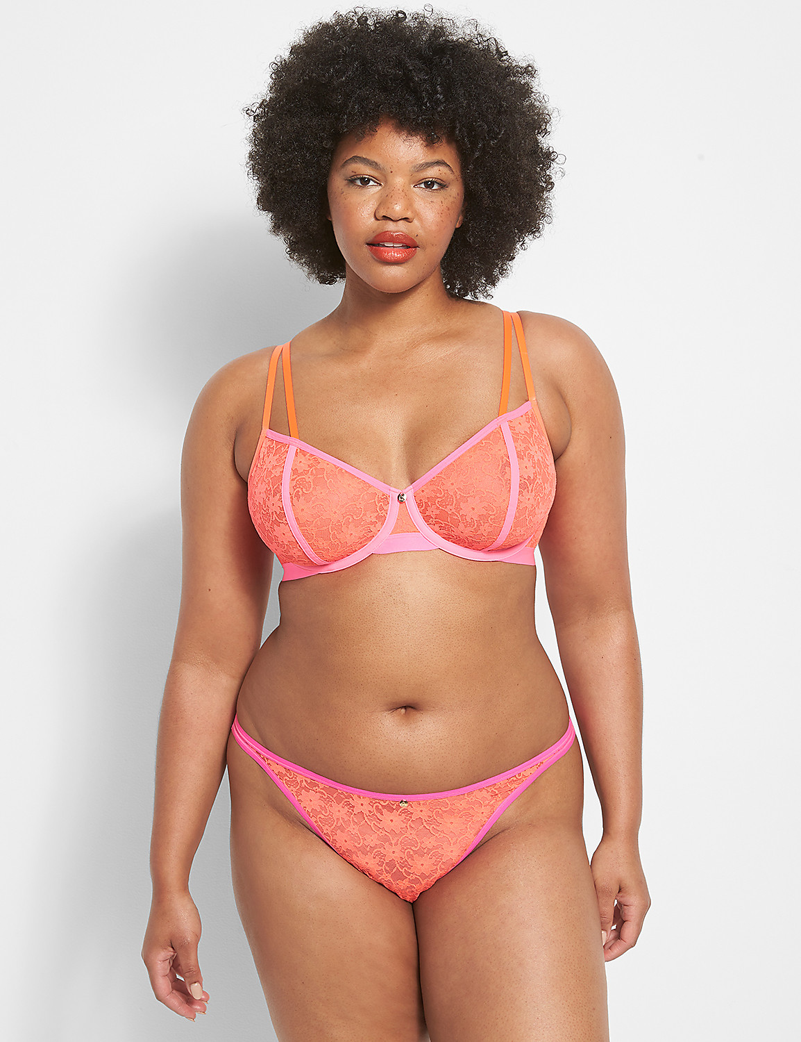 All-Over Lace Dipped Thong Product Image 1