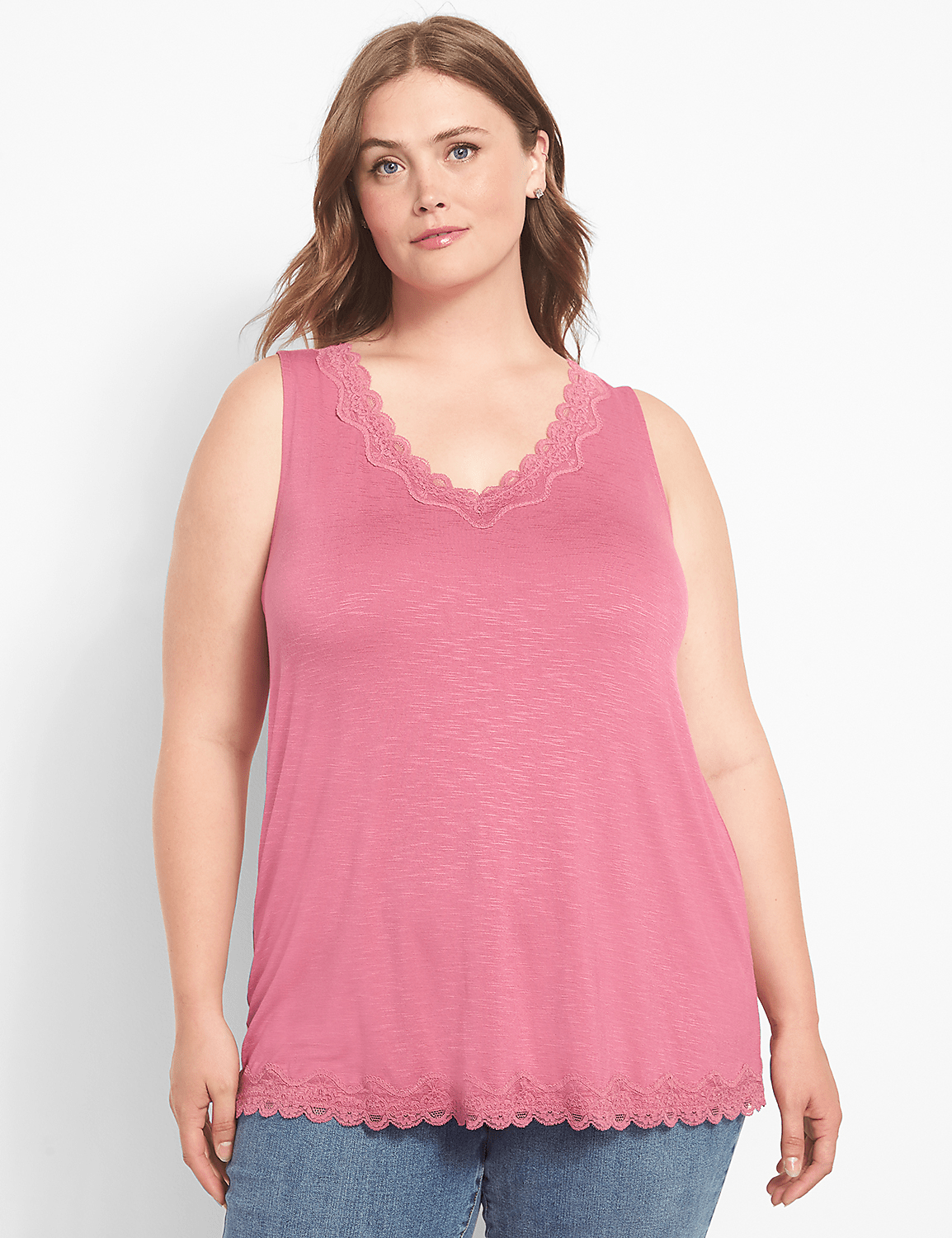 Classic V-Neck Lace-Trim Tank Product Image 1