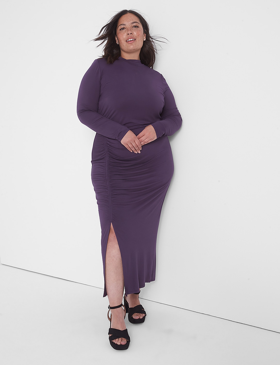 Mock-Neck Ruched-Side Midi Dress Product Image 1