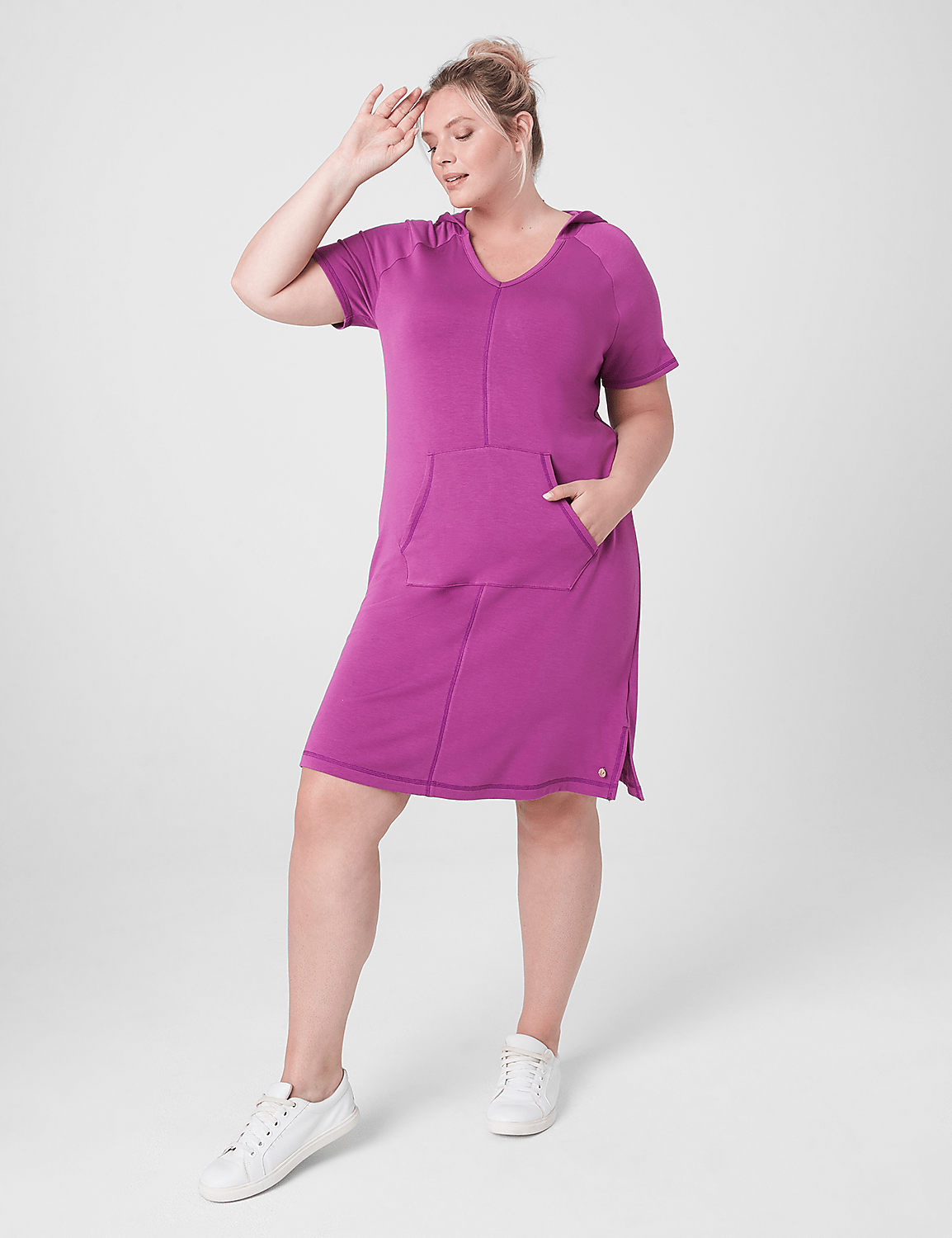 LIVI CozySoft Short-Sleeve V-Neck Hooded Dress Product Image 1
