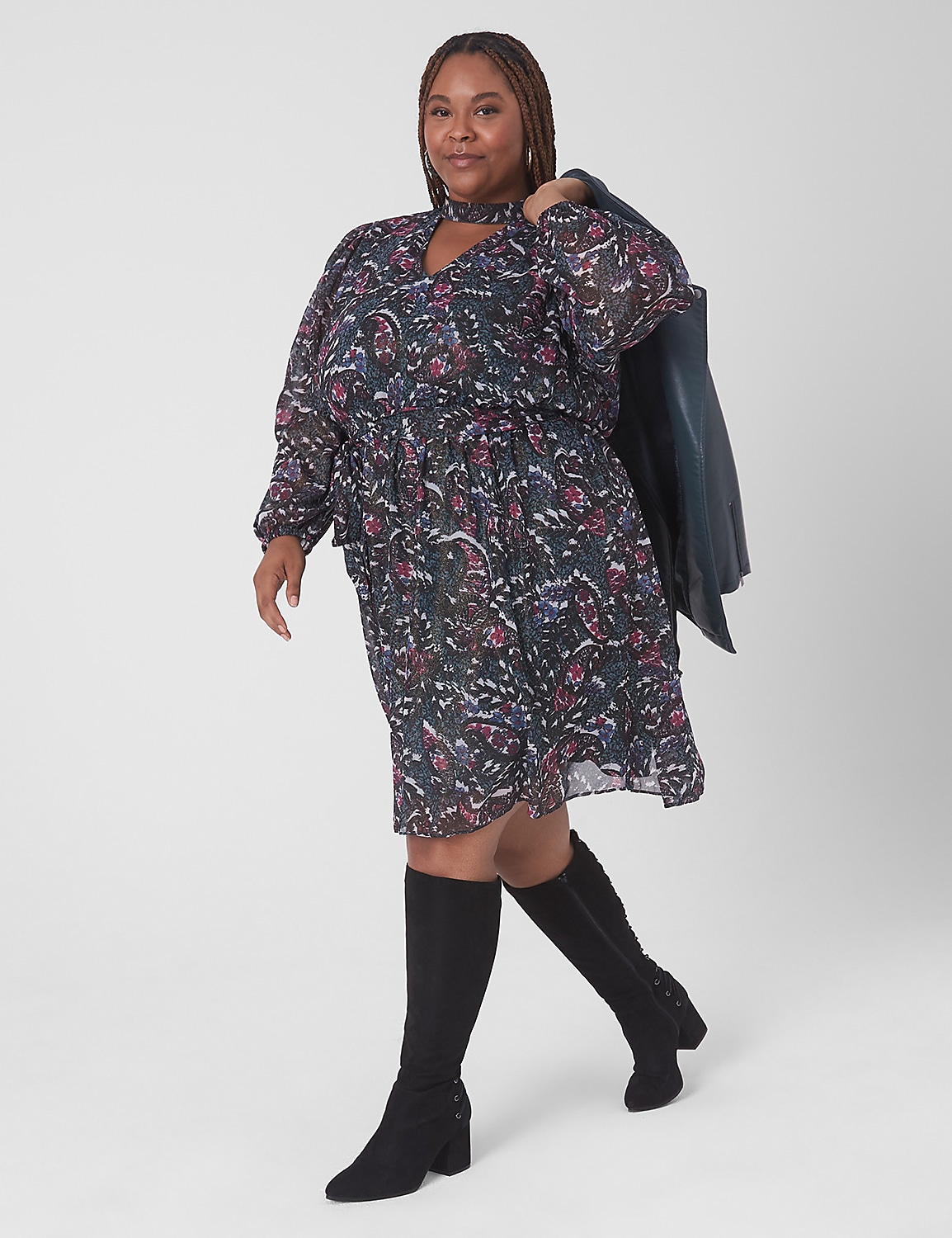 Cutout Mock-Neck Fit & Flare Dress Product Image 1