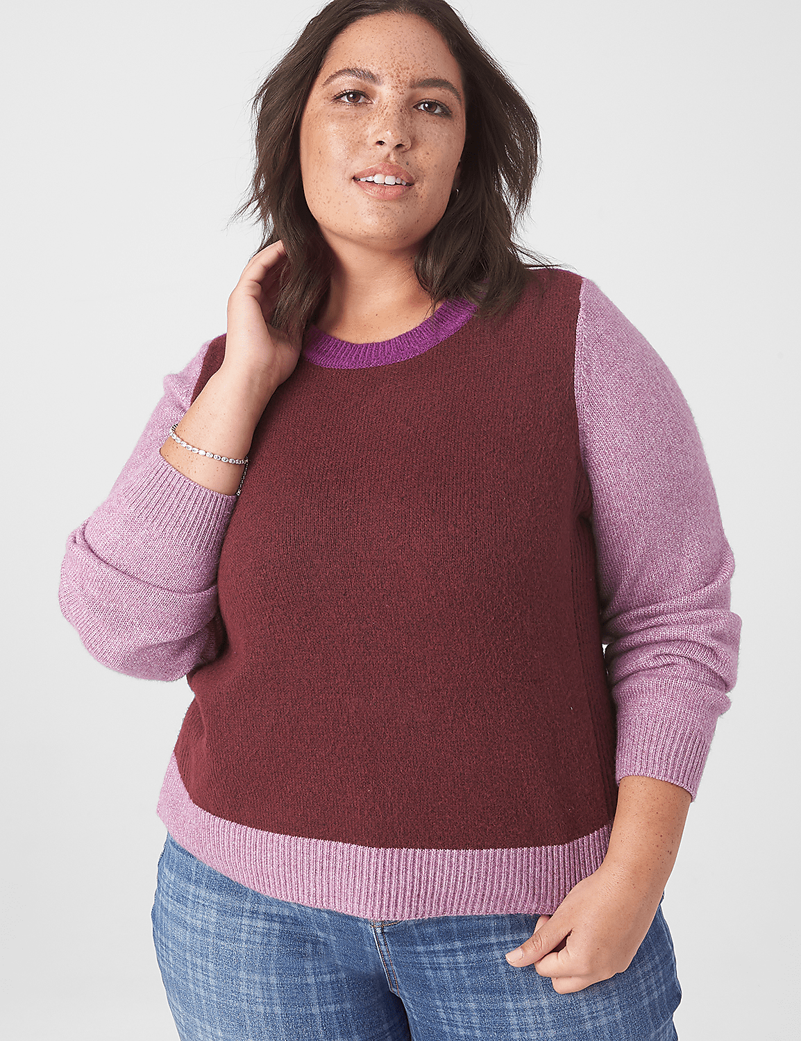 Classic Crop Crew-Neck Colorblock Pullover | LaneBryant