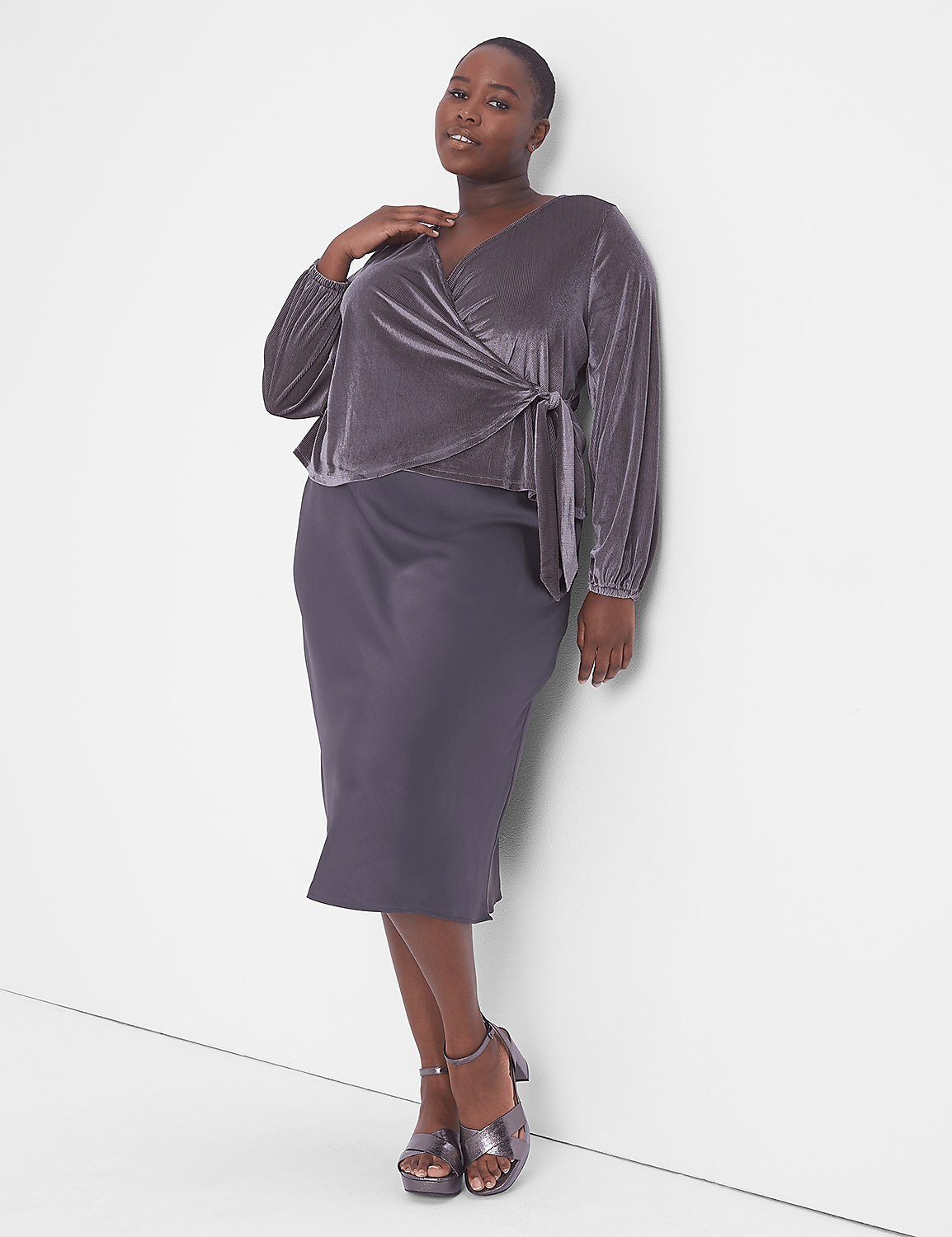 Classic Blouson-Sleeve Surplice Tie Velour Top Product Image 1