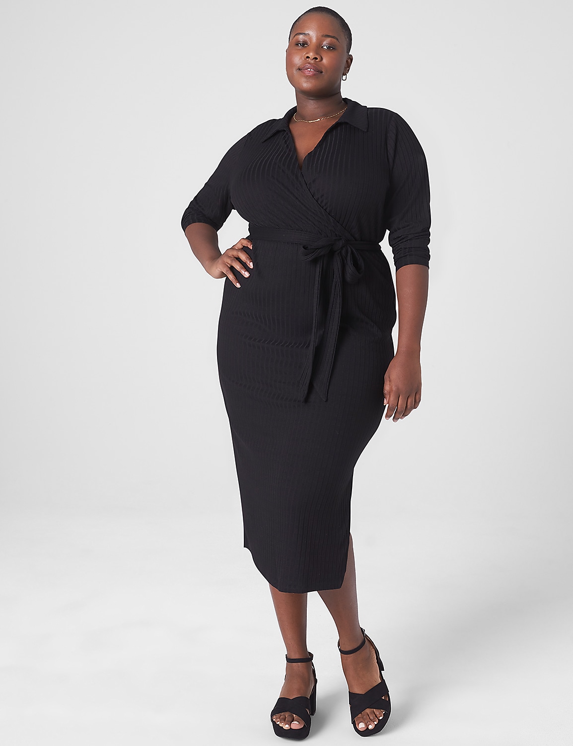 Ribbed Polo Wrap Midi Dress Product Image 1