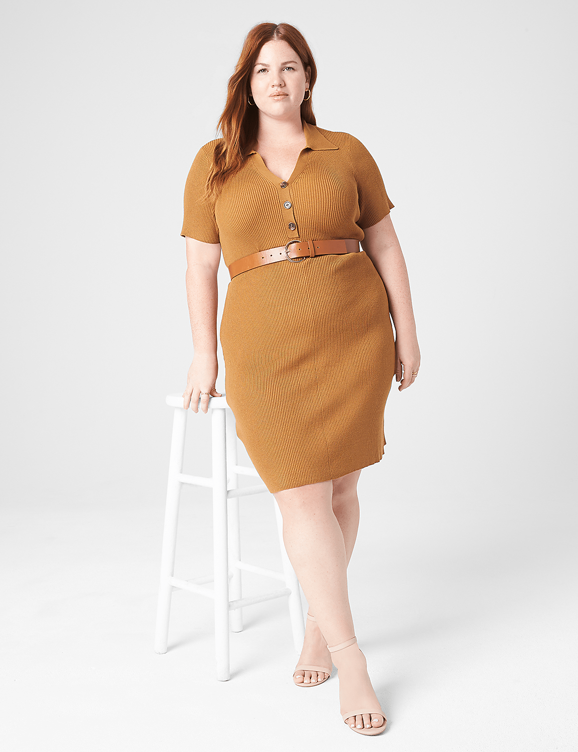 Short-Sleeve Polo Sweater Dress Product Image 1