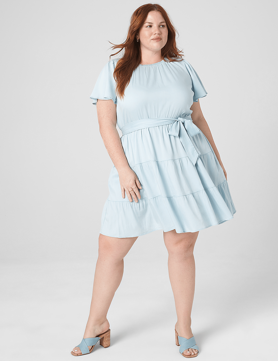 Flutter-Sleeve Shirred Fit & Flare Dress Product Image 1