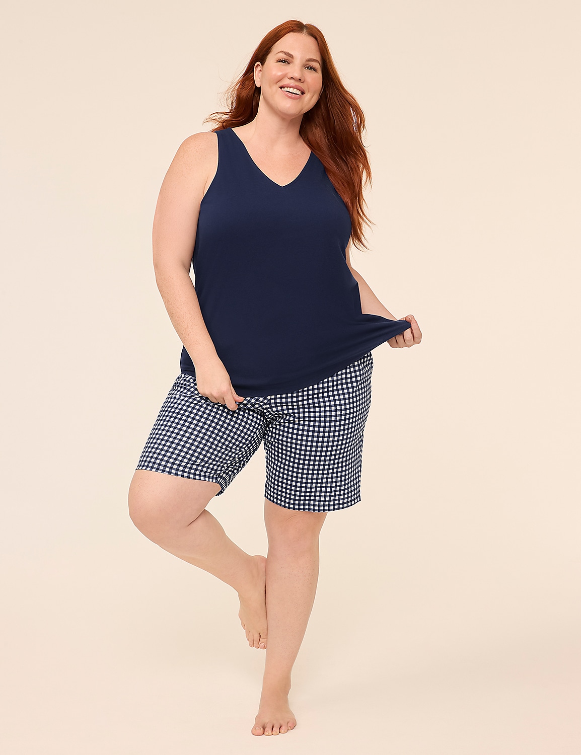 Comfy Cotton V-Neck Tank & Bermuda Short PJ Set Product Image 1