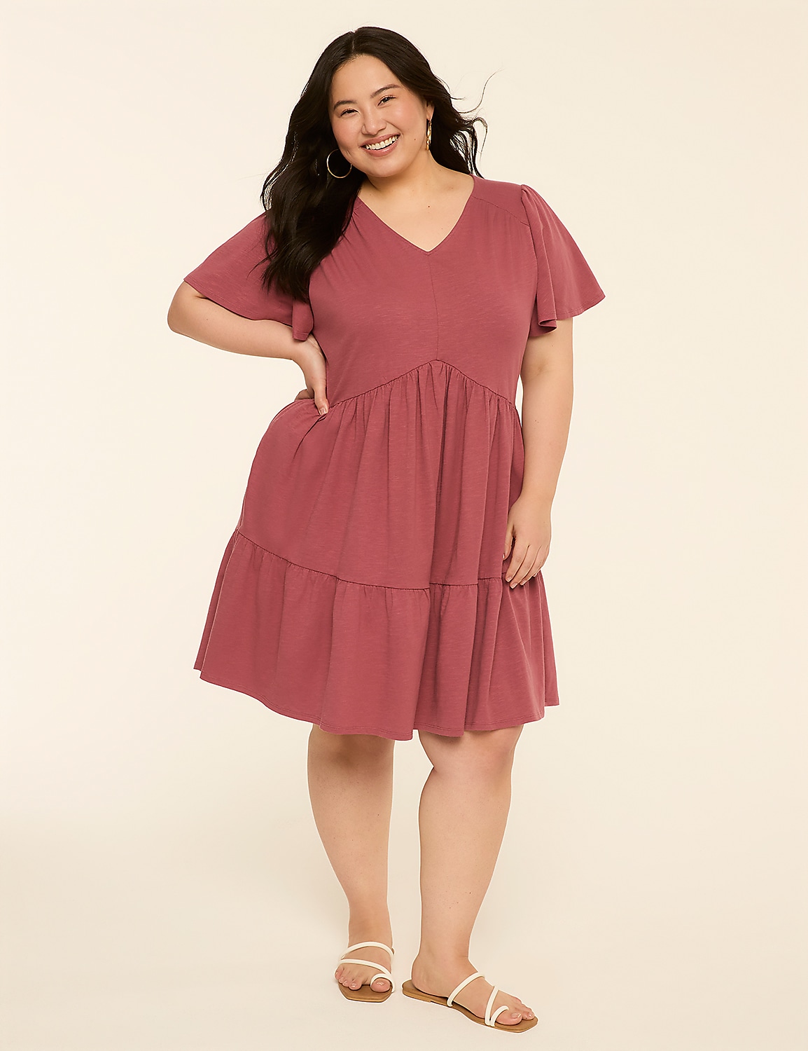 Flutter-Sleeve Tiered Swing Dress Product Image 1