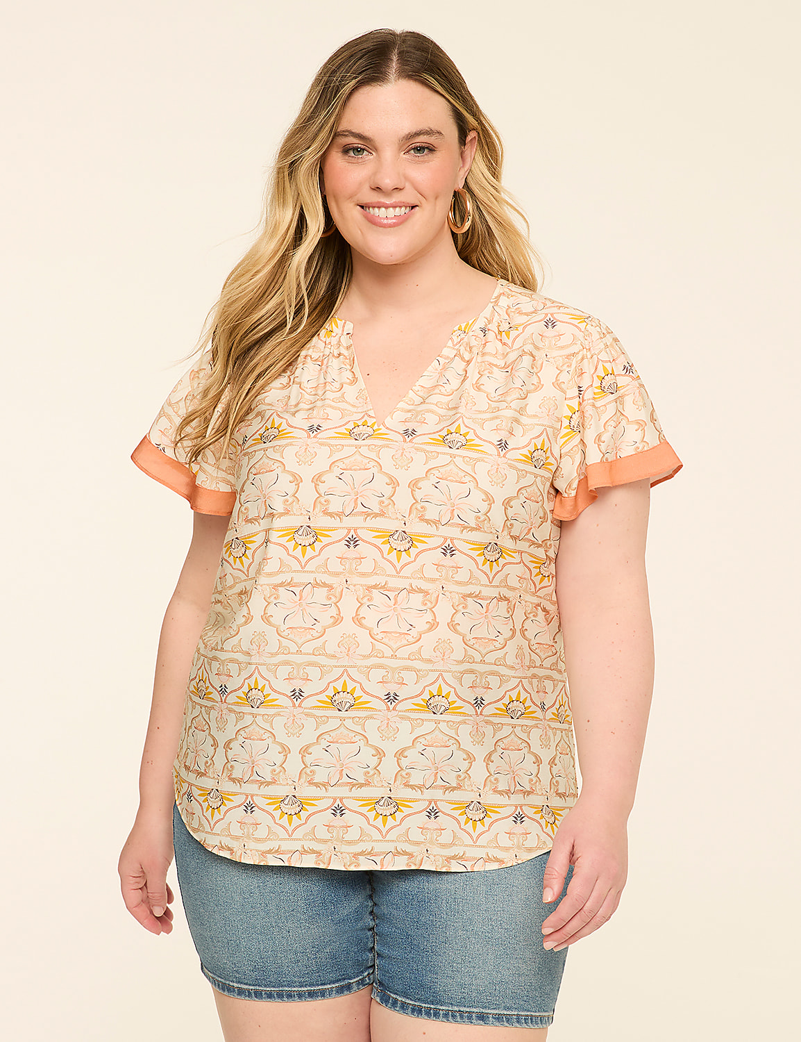 Flutter-Sleeve Split-Neck Popover Top Product Image 1
